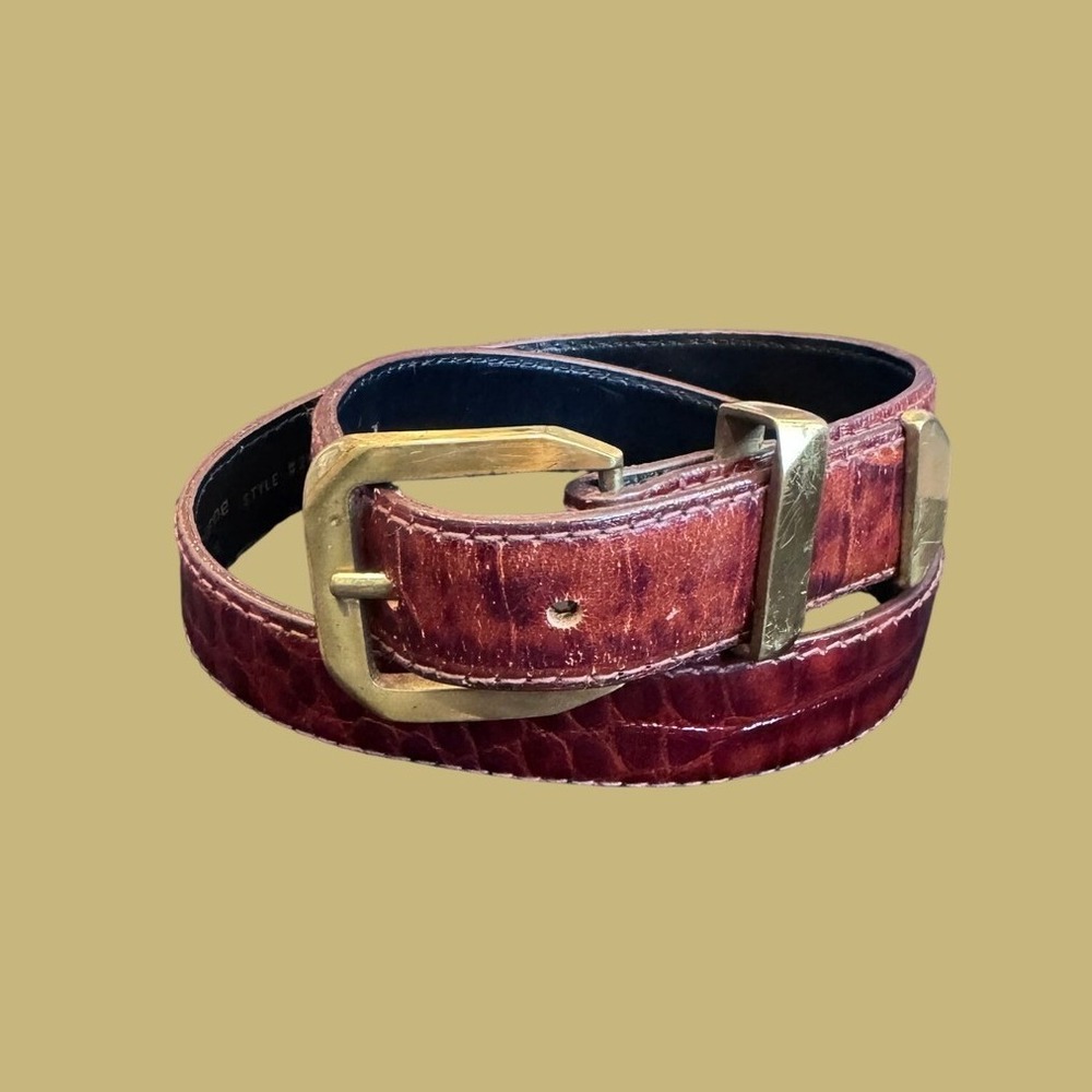 Liz Claiborne Belt Womens L Burgundy Pre-owned Genuine Leather Mock Croc 2825